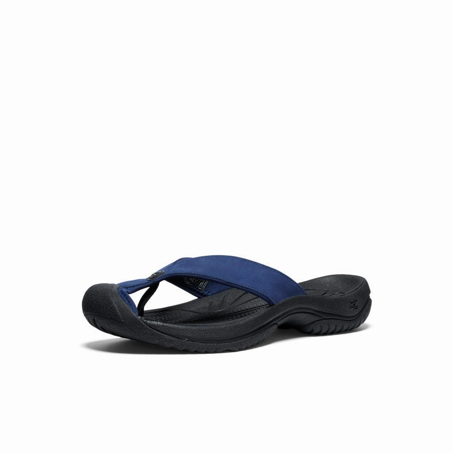 Wide Base Platform Lightweight Design Men's Waimea Leather Flip-Flop  |  Naval Academy/Black