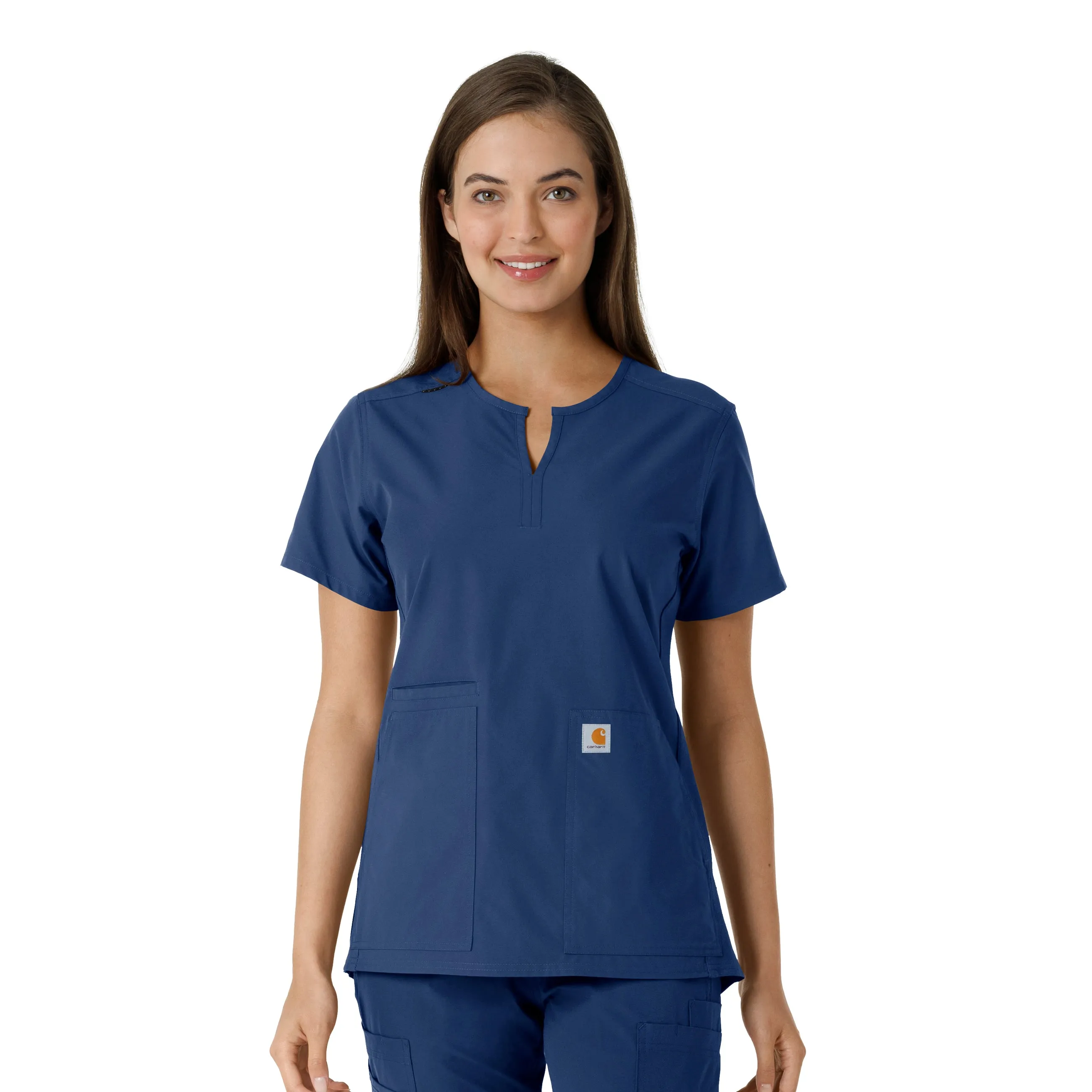 Multi Panel Cut Durable Blend Carhartt Force Essentials Women's Notch Neck Tunic Knit Panel Scrub Top - Navy