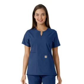 Multi Panel Cut Durable Blend Carhartt Force Essentials Women's Notch Neck Tunic Knit Panel Scrub Top - Navy