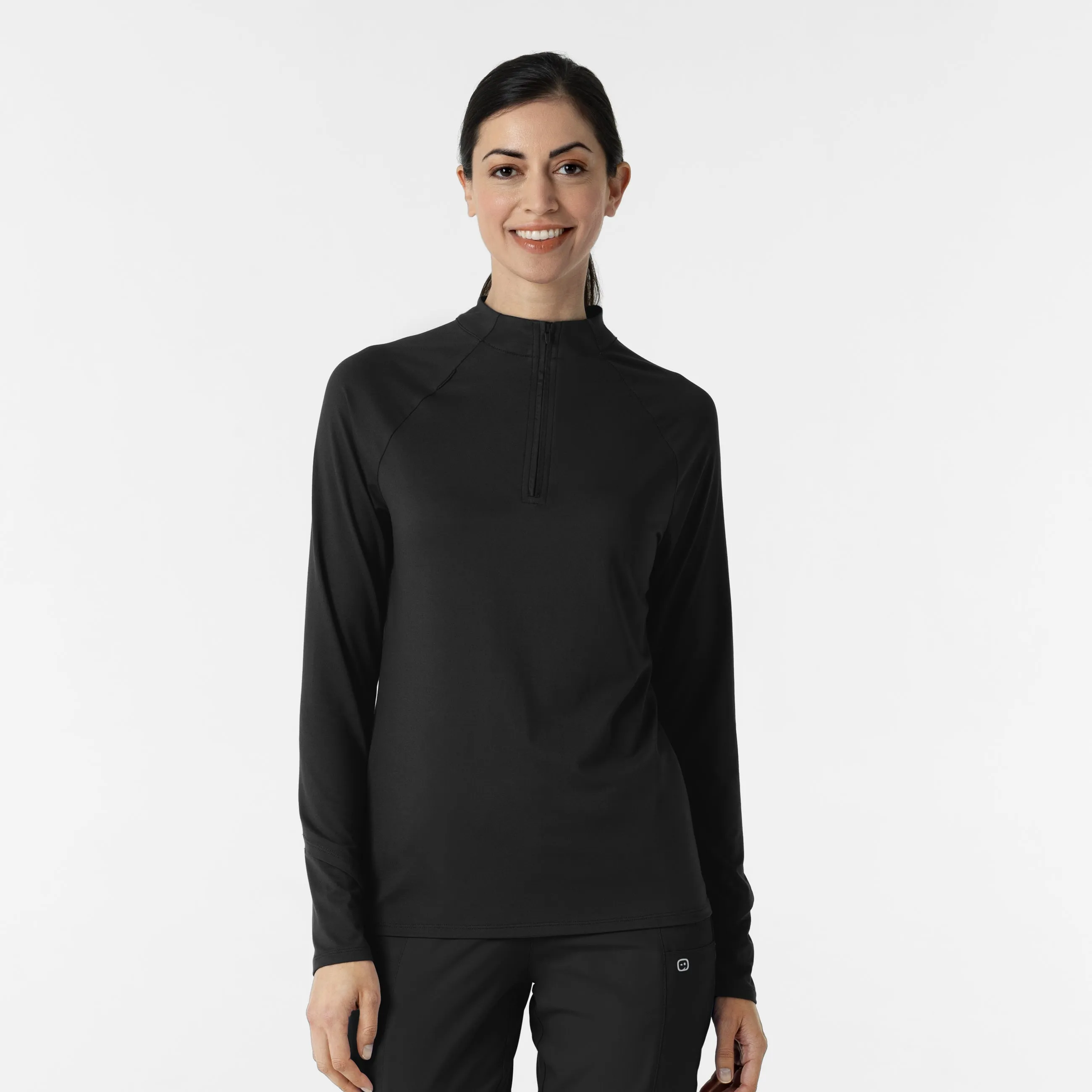 EcoDyeProcess Non Irritating Seams Women's Watch Window Quarter Zip Top - Black