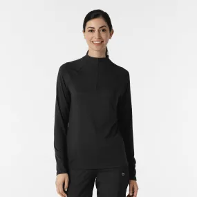 Women's Watch Window Quarter Zip Top - Black Hidden Button Placket