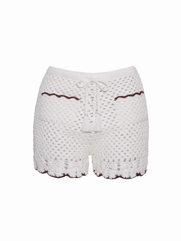 Slub Texture Brix Shorts in Ivory/Coffee