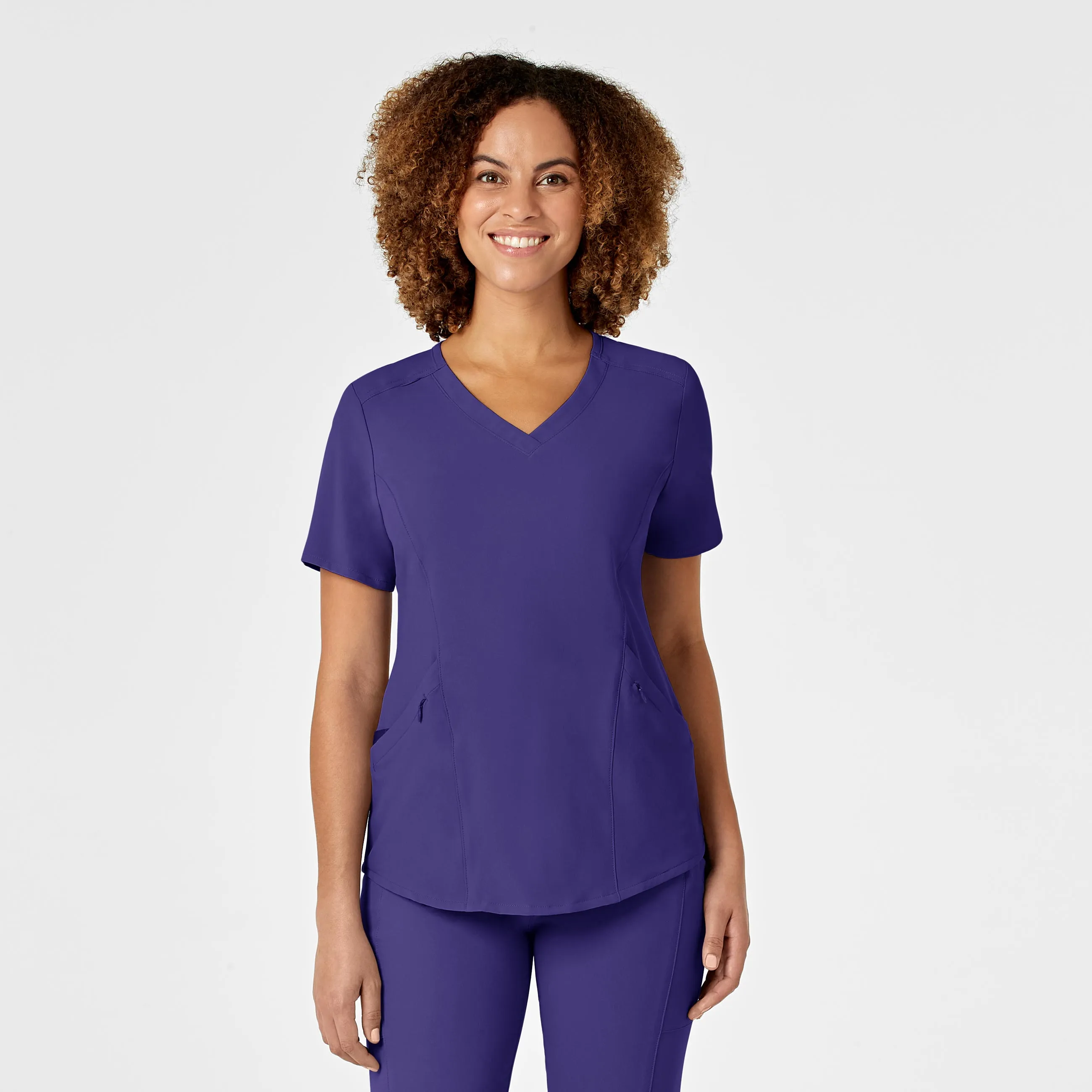 RENEW Women's V-Neck Scrub Top - Grape AdaptiveFitFabric Heather Effect Finish