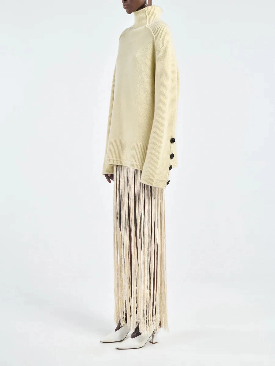 FineGauge Knit Button Mock Neck Sweater in Primrose Yellow