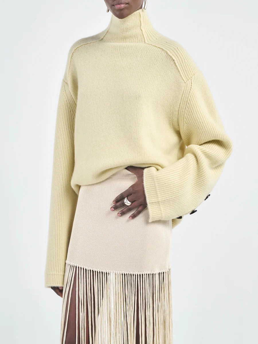 Layer Ready Loungewear Friendly Button Mock Neck Sweater in Primrose Yellow