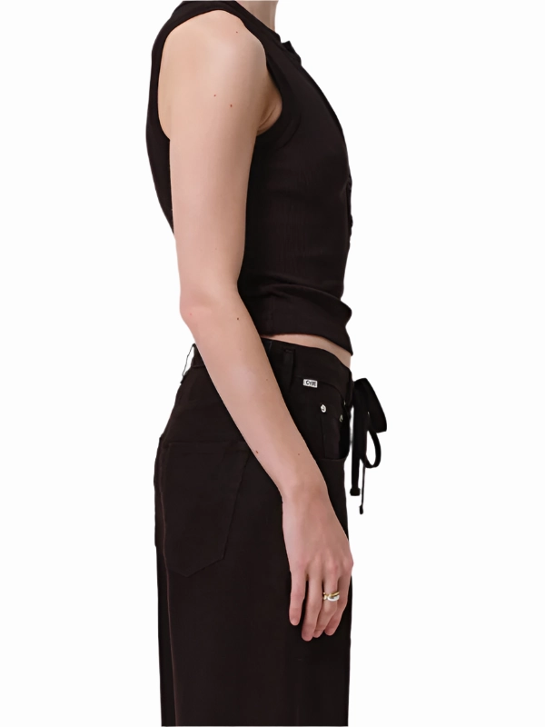 Caralyn Tank in Chocolate Lightweight Thermal Weave Wearable Basic