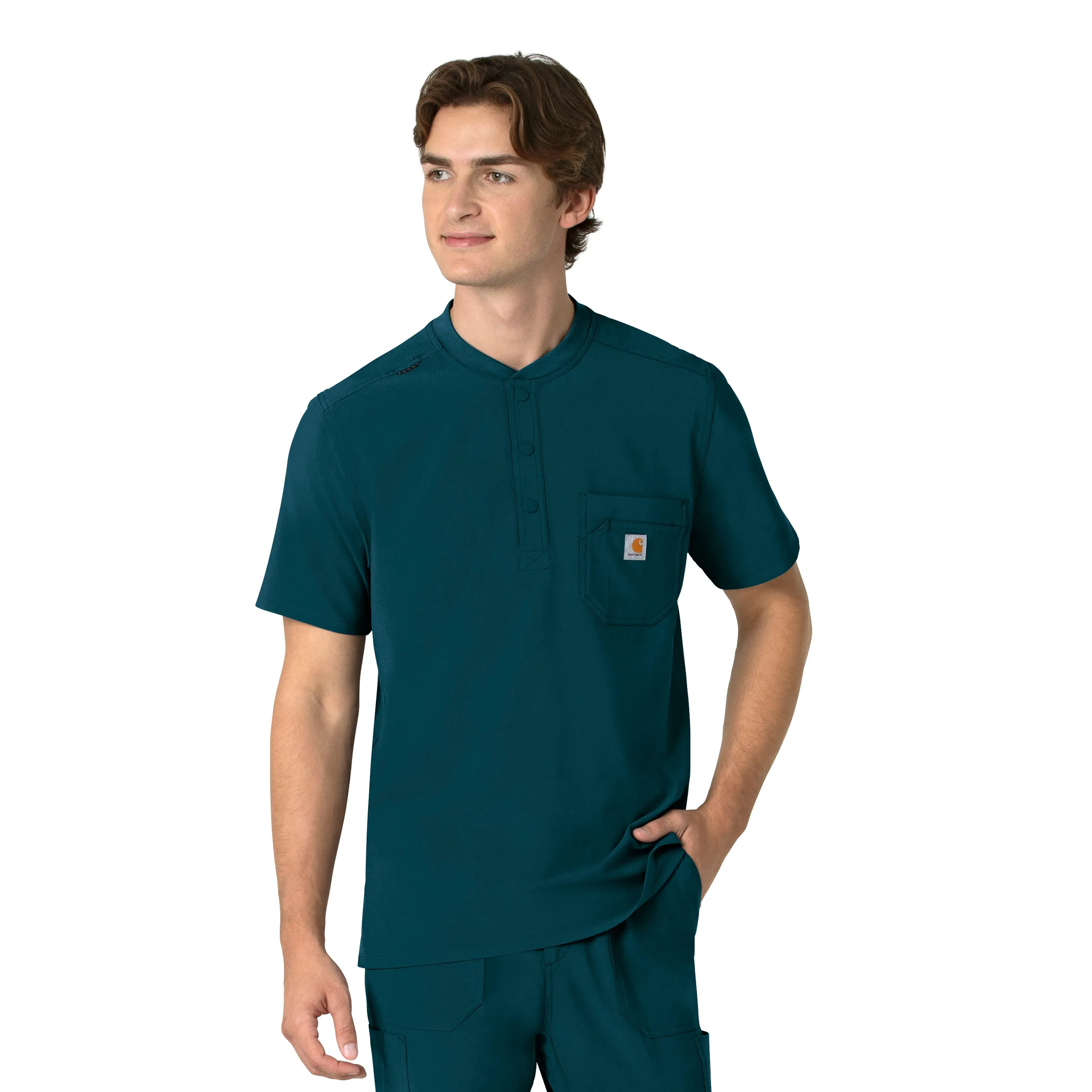 Carhartt Force Cross-Flex Men's Henley Scrub Top - Caribbean HypoallergenicConstruction