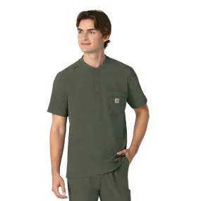 Carhartt Force Cross-Flex Men's Henley Scrub Top - Olive LightweightConstruction FourWayStretchFabric