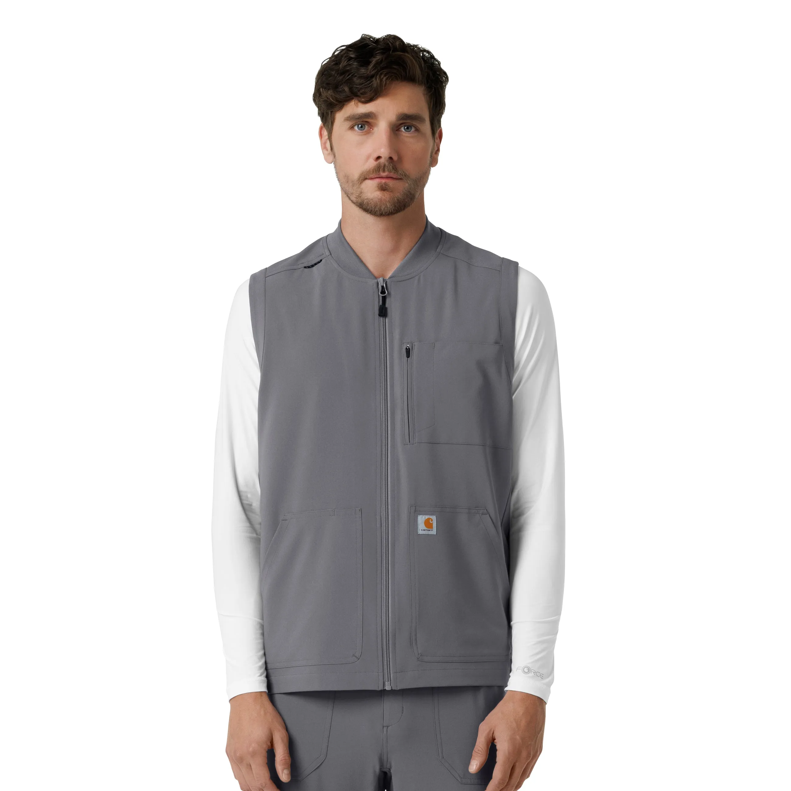 Carhartt Force Cross-Flex Men's Lightweight Scrub Vest - Pewter Adjustable Fit System OdorControl