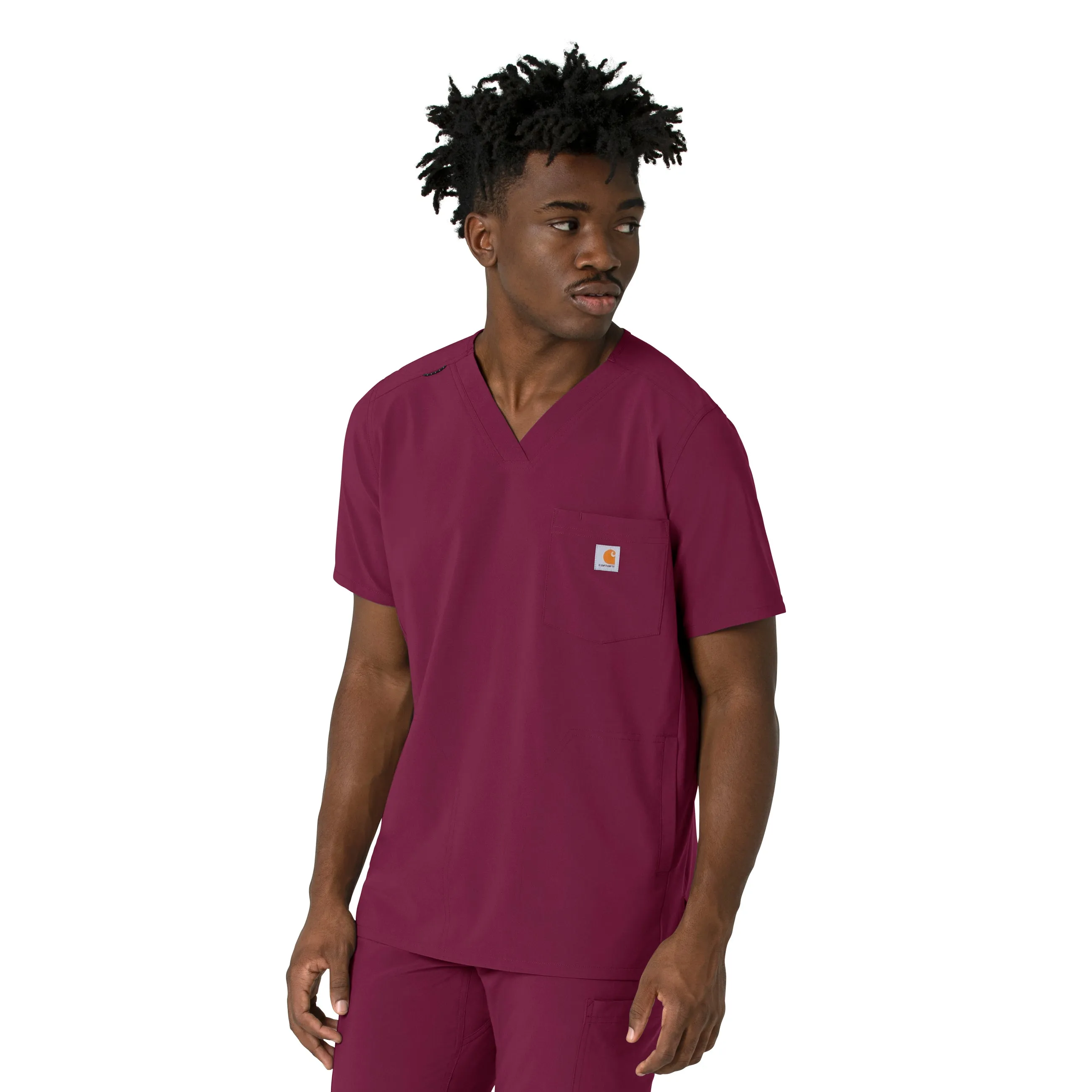 Active Tee Slim Fit Shirt Carhartt Force Cross-Flex Men's V-Neck Scrub Top - Wine