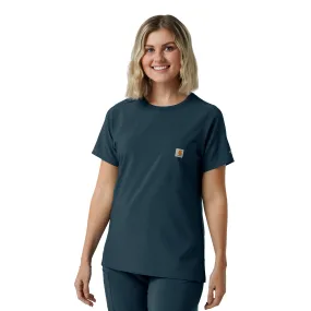 TwillWeave Carhartt Force Cross-Flex Women's Crew Neck Scrub Top - Navy