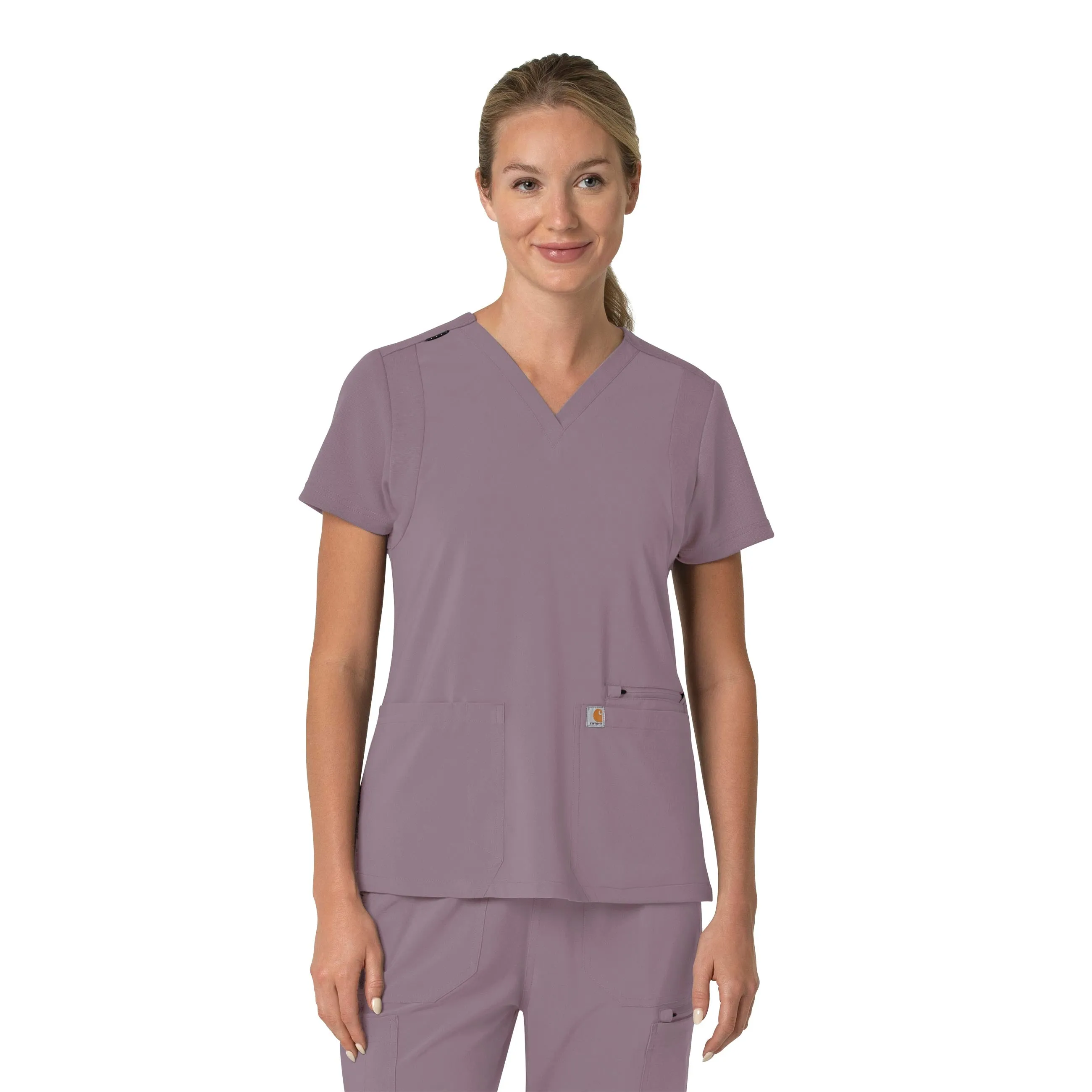 Carhartt Force Cross-Flex Women's Flex Panel V-Neck Scrub Top - Lavender Mist Soft Texture