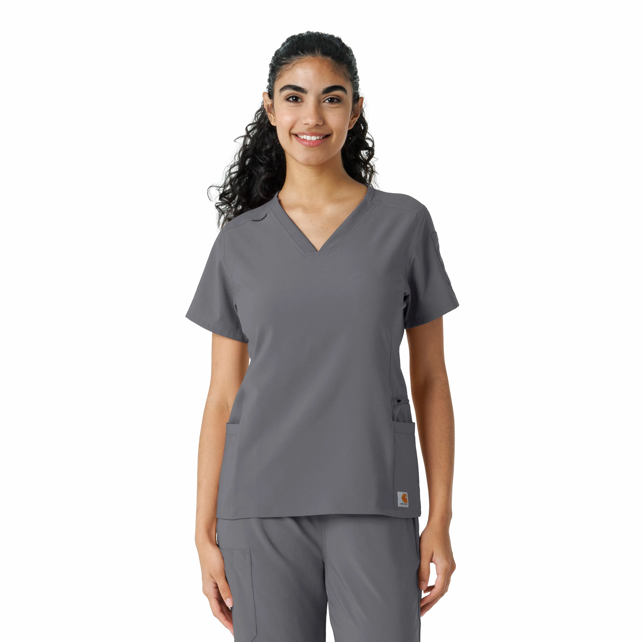 Recycled Material Blend Carhartt Force Cross-Flex Women's Knit Panel Scrub Top - Pewter