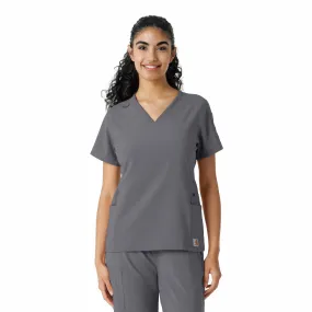 Carhartt Force Cross-Flex Women's Knit Panel Scrub Top - Pewter Reverseble Design