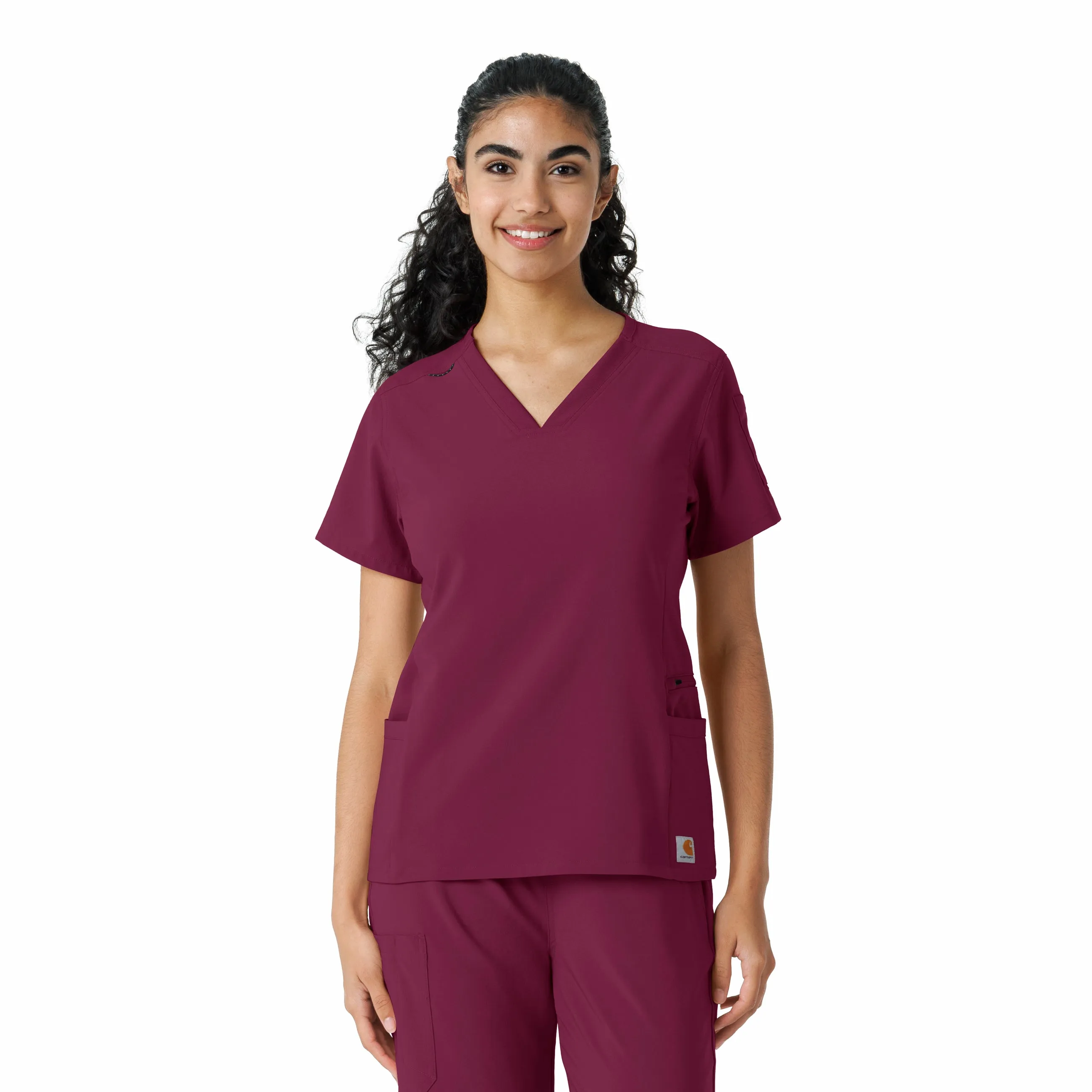 Carhartt Force Cross-Flex Women's Knit Panel Scrub Top - Wine ComfortStretchFit