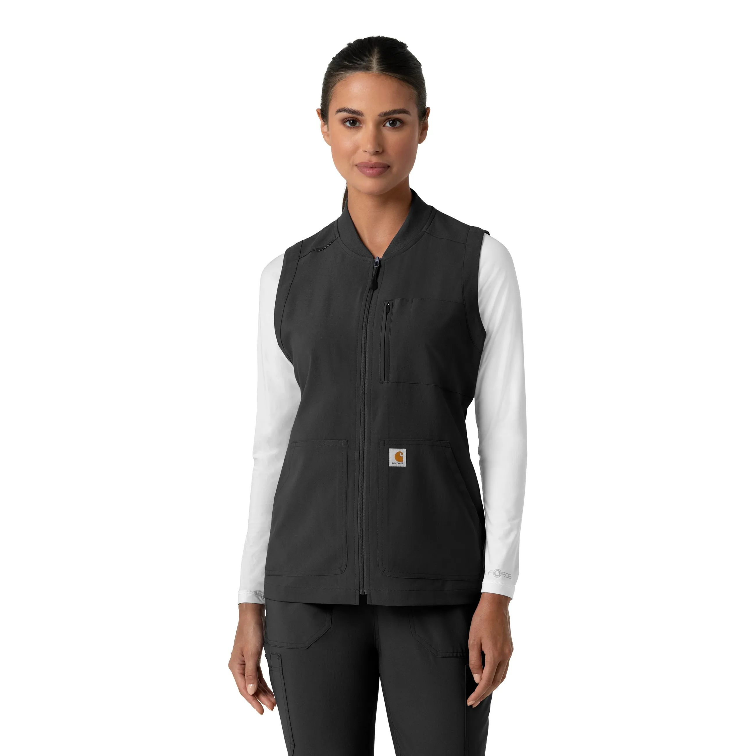 Carhartt Force Cross-Flex Women's Lightweight Scrub Vest - Black OdorResistant Fabric