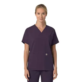 Adjustable Hem Toggles Moisture Wicking Fabric Carhartt Force Cross-Flex Women's Oversized V-Neck Scrub Top - Black Plum