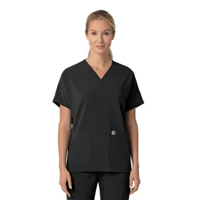 MultiPocketDesign Carhartt Force Cross-Flex Women's Oversized V-Neck Scrub Top - Black