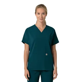 Carhartt Force Cross-Flex Women's Oversized V-Neck Scrub Top - Caribbean MultiDirectionalStretch Bluesign Approved Material