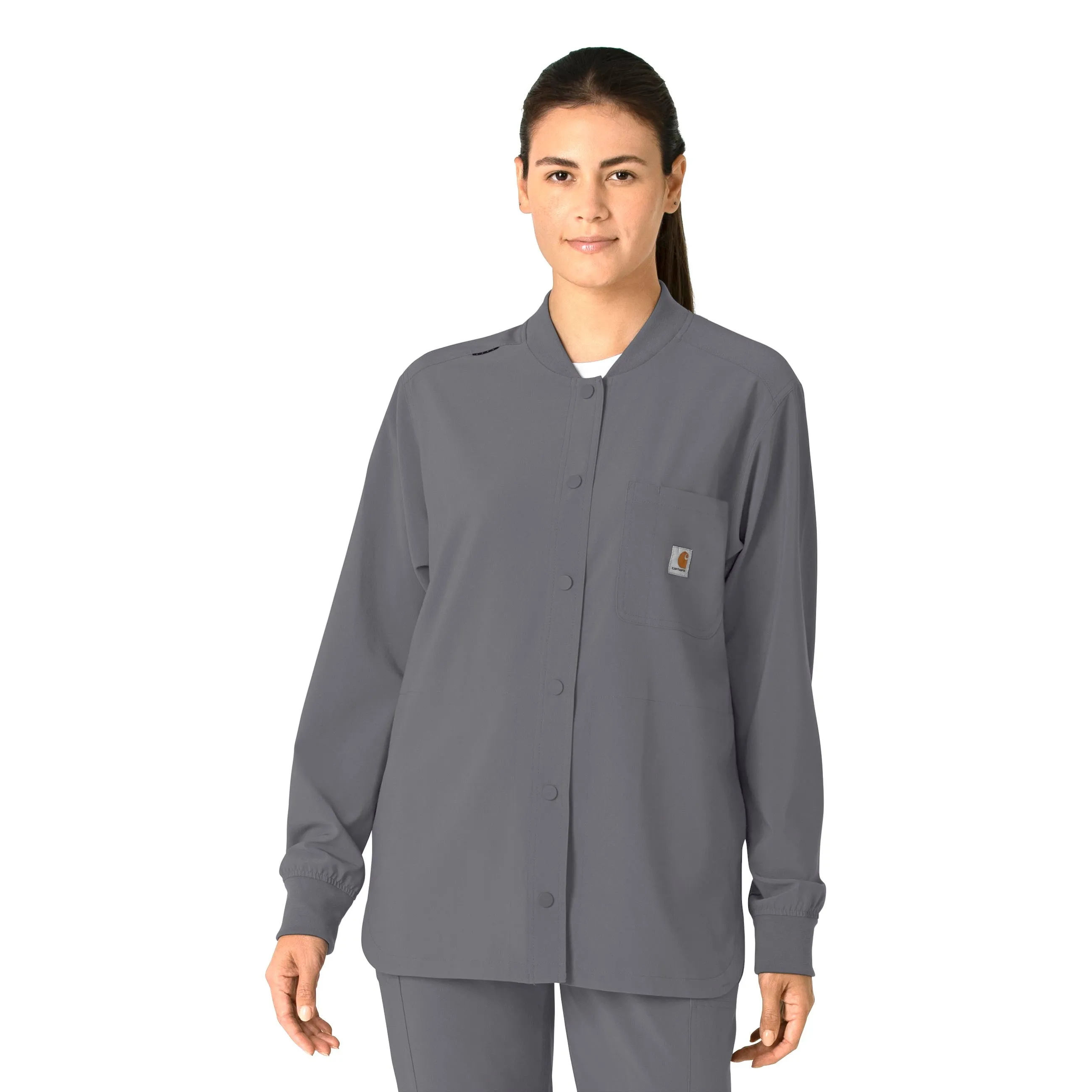 MultiLayer Stitching Adjustable Hemline Carhartt Force Cross-Flex Women's Shirt Jacket - Pewter