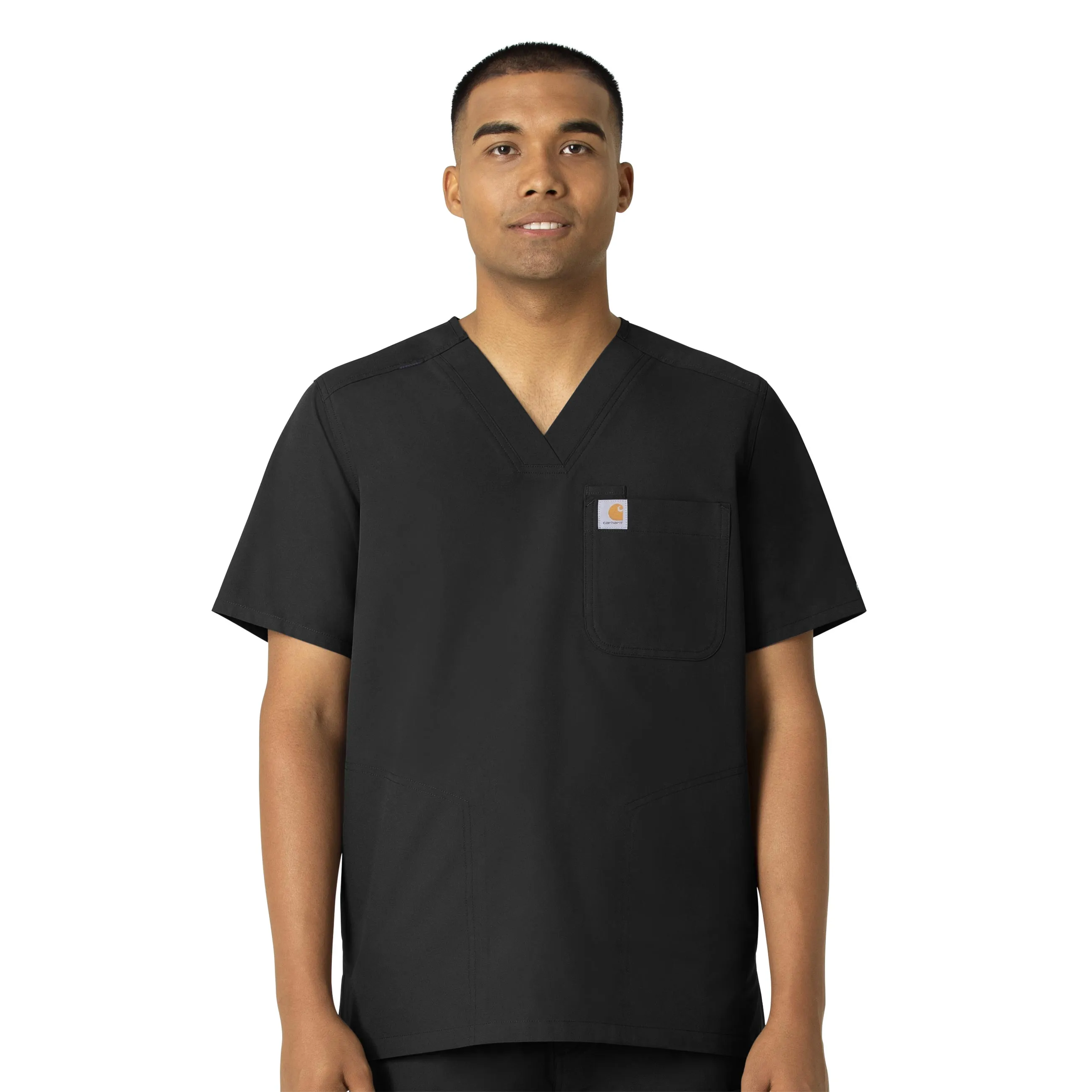 Seamless Construction Design simple design Carhartt Force Essentials Men's V-Neck Shirttail Scrub Top - Black