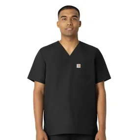Carhartt Force Essentials Men's V-Neck Shirttail Scrub Top - Black WrinkleFree Structure Airflow Optimized Weave