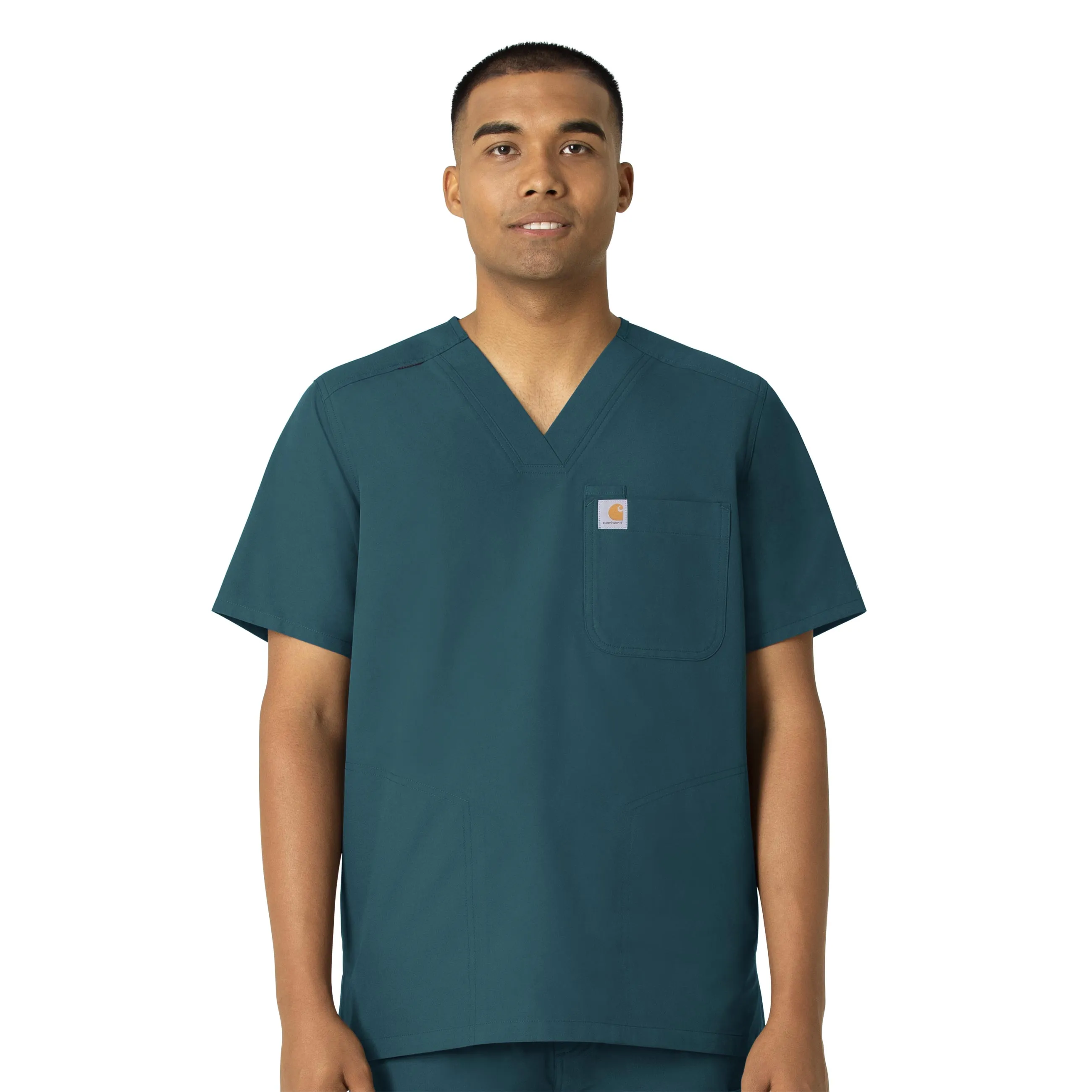 Carhartt Force Essentials Men's V-Neck Shirttail Scrub Top - Caribbean Blue Minimalist Styling Fitted Blouse