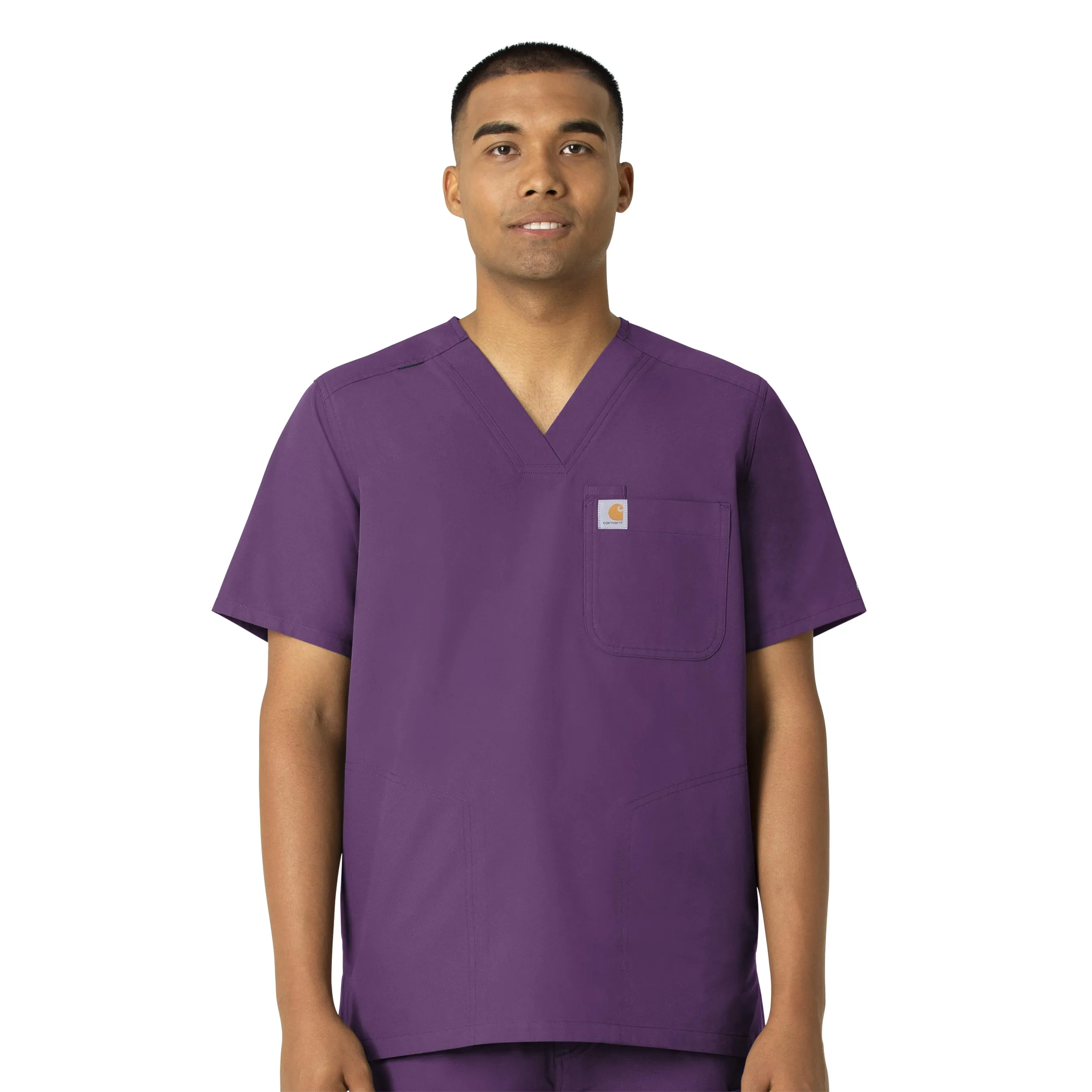DoubleStitchedHem Carhartt Force Essentials Men's V-Neck Shirttail Scrub Top - Eggplant