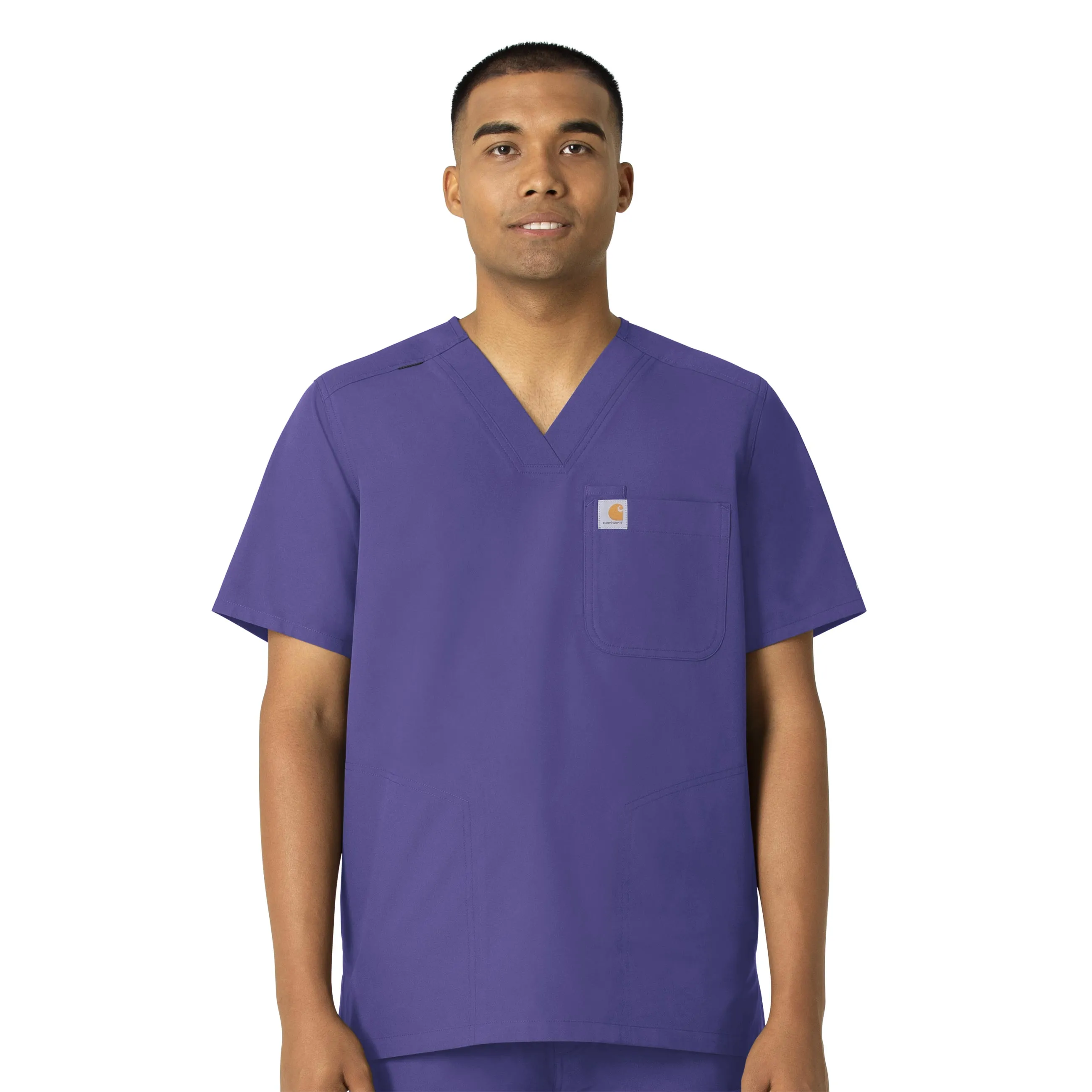 Carhartt Force Essentials Men's V-Neck Shirttail Scrub Top - Grape Durable Hem Stitching Contrast Stitching