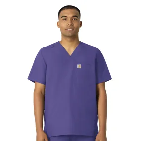 Carhartt Force Essentials Men's V-Neck Shirttail Scrub Top - Grape Durable Hem Stitching Contrast Stitching