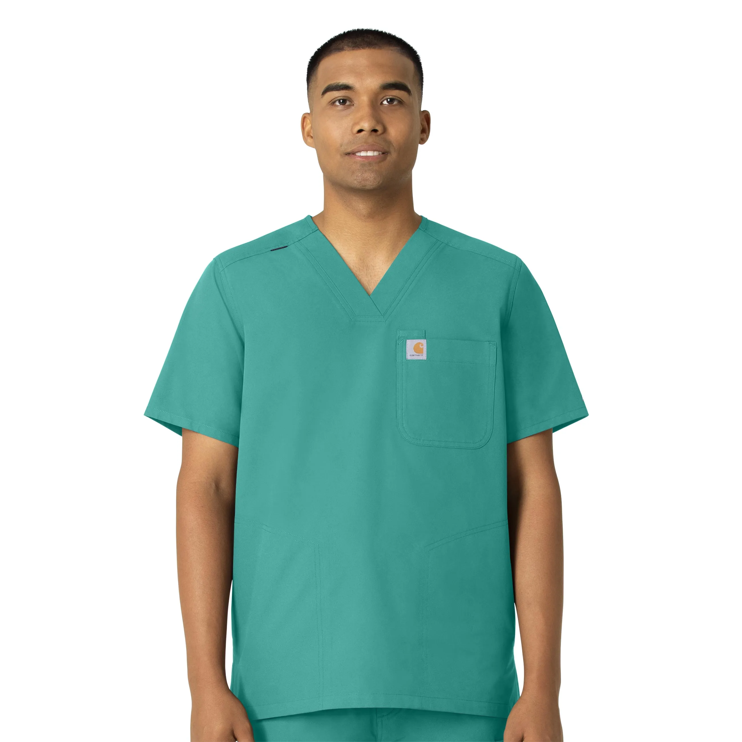 SweatWicking Fabric Carhartt Force Essentials Men's V-Neck Shirttail Scrub Top - Teal Blue
