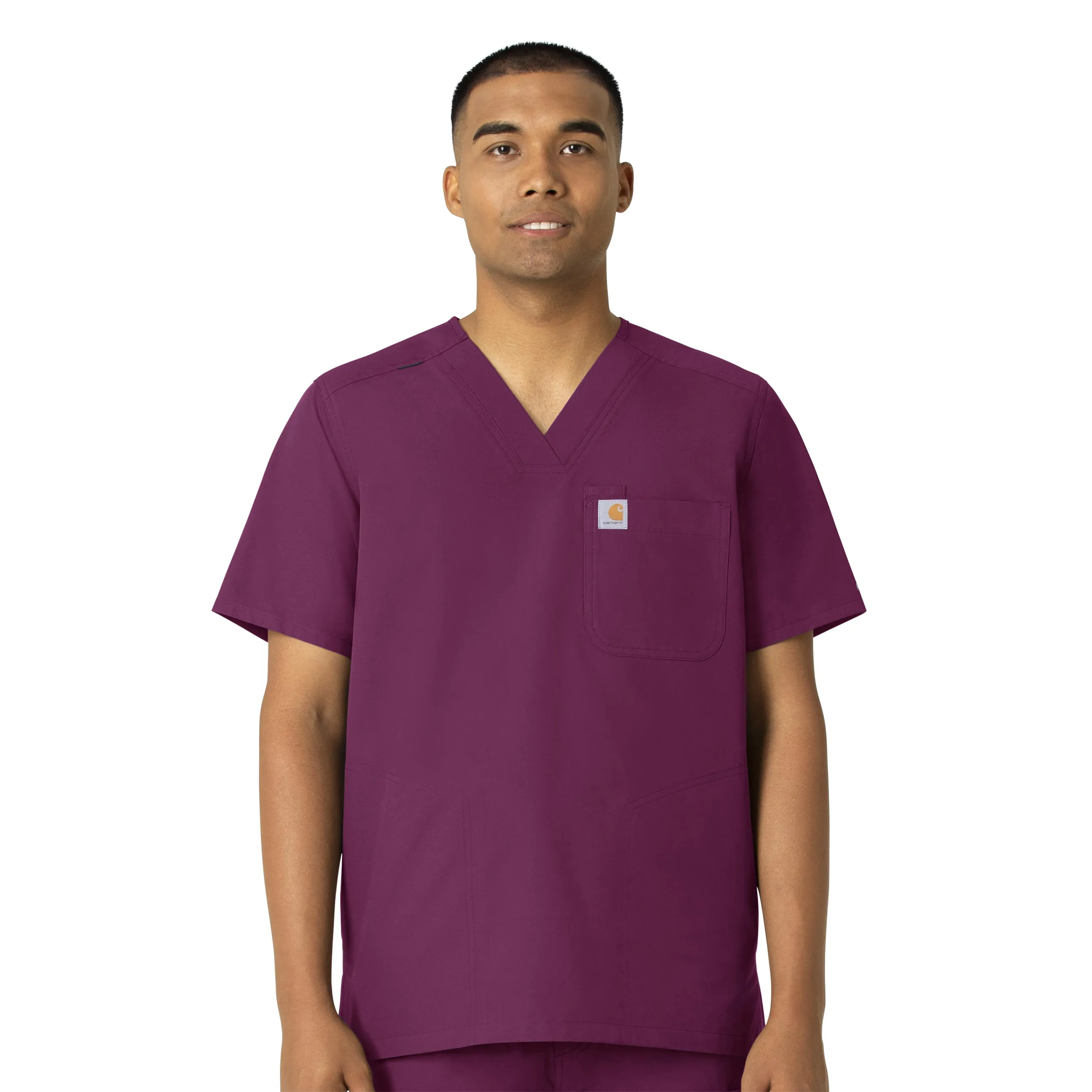 Buttonless Closure Smooth Interior Lining Carhartt Force Essentials Men's V-Neck Shirttail Scrub Top - Wine
