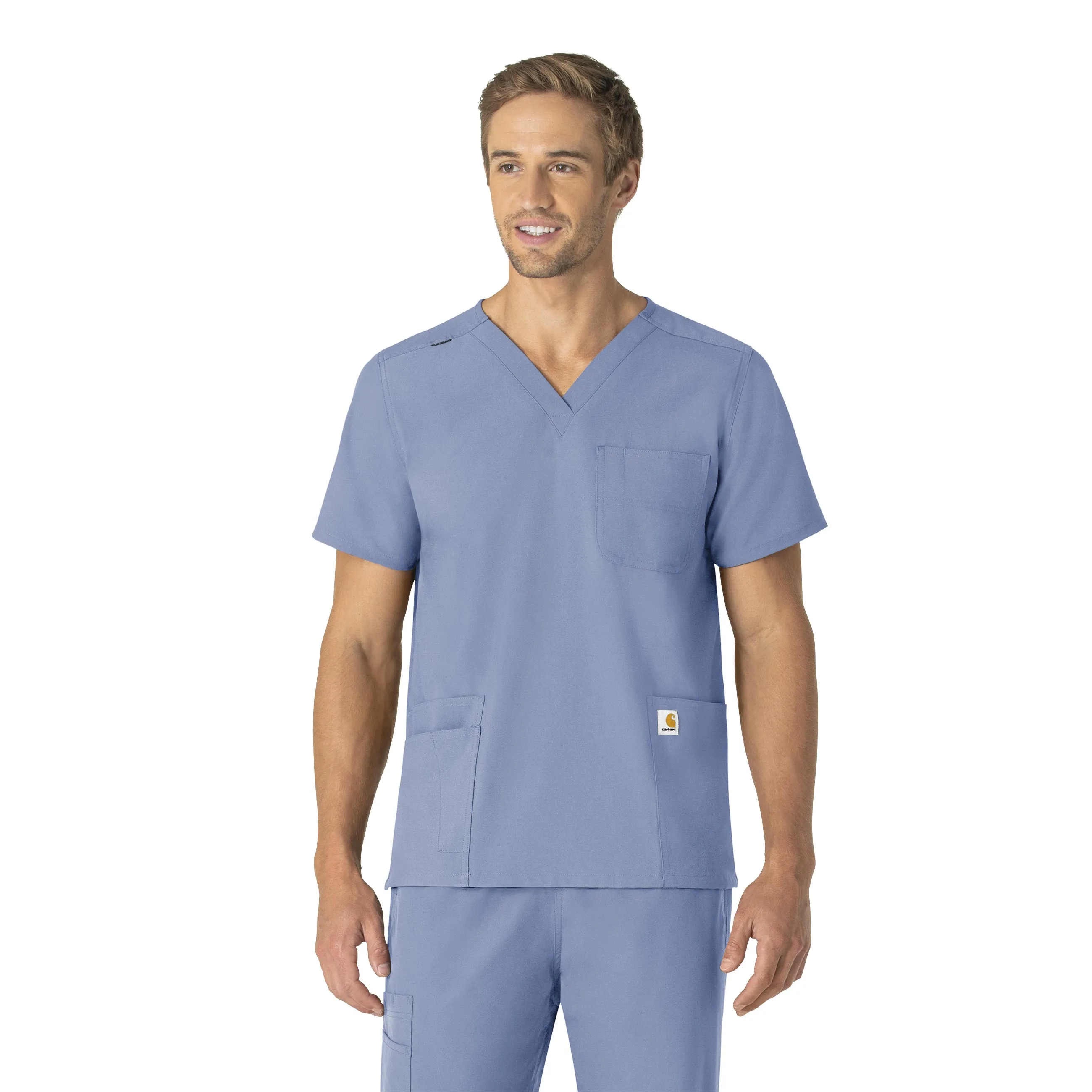 Carhartt Force Essentials Unisex V-Neck 6-Pocket Scrub Top - Ceil Blue HighStrength Threadwork
