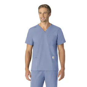 Carhartt Force Essentials Unisex V-Neck 6-Pocket Scrub Top - Ceil Blue All Purpose Casual Cut