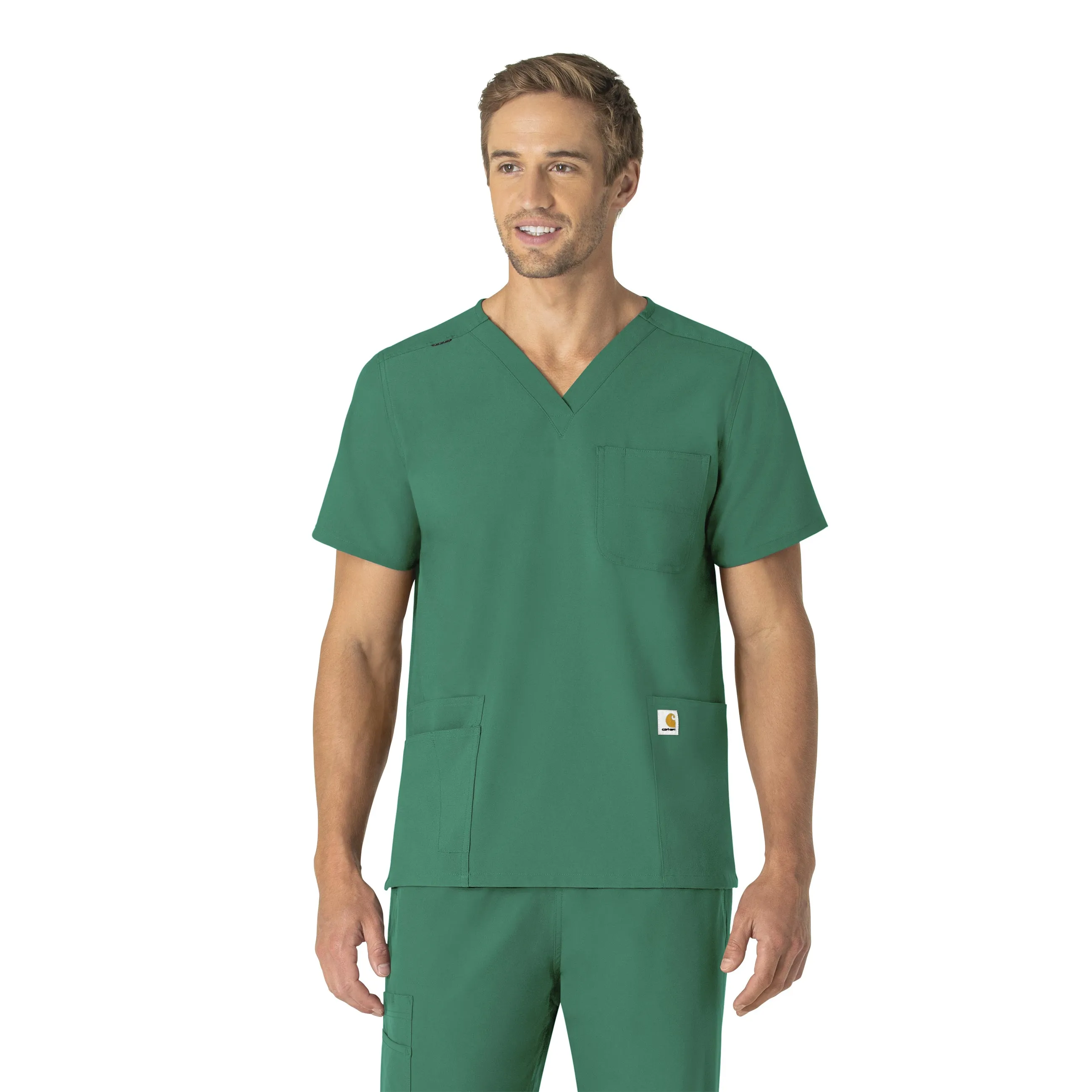 DurableCollarStays Flexible Hemline Carhartt Force Essentials Unisex V-Neck 6-Pocket Scrub Top - Hunter