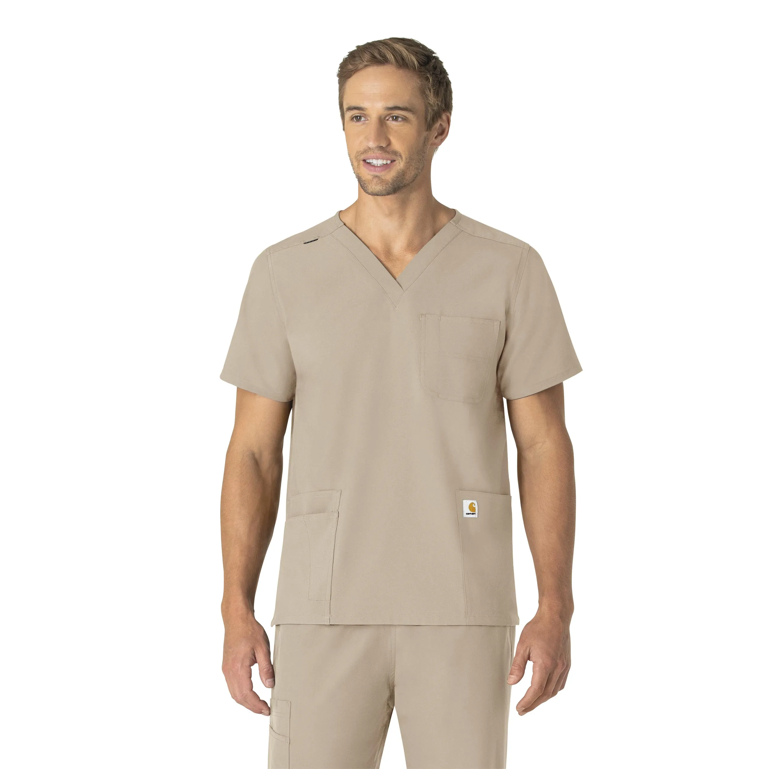 Carhartt Force Essentials Unisex V-Neck 6-Pocket Scrub Top - Khaki FeatherlightConstruction