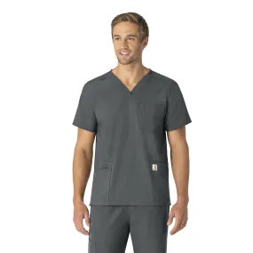 Carhartt Force Essentials Unisex V-Neck 6-Pocket Scrub Top - Pewter Adjustable Fit System Quick Dry Fabric