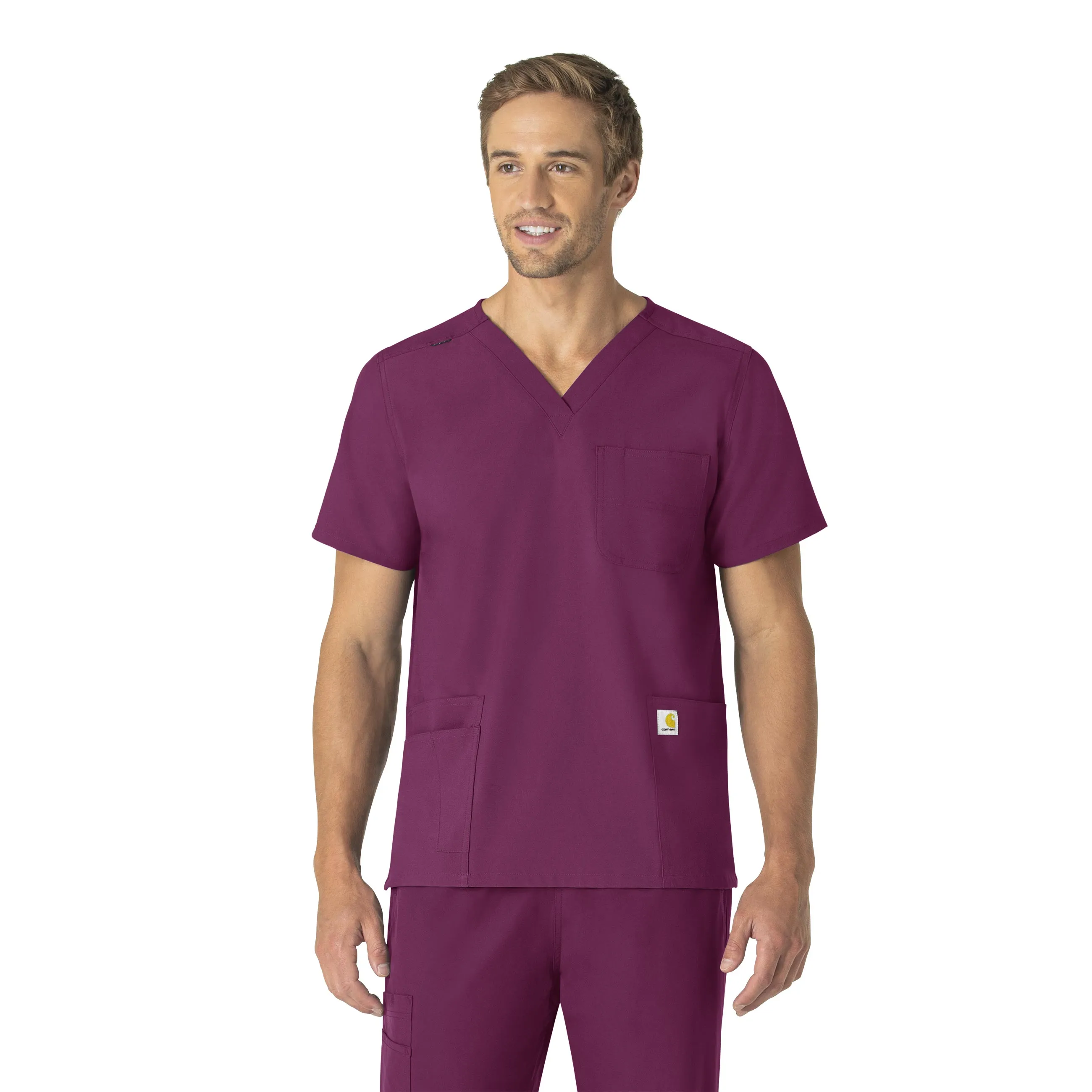 Carhartt Force Essentials Unisex V-Neck 6-Pocket Scrub Top - Wine Eco Friendly Blend