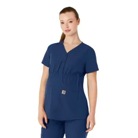 Carhartt Force Essentials Women's Henley Maternity Scrub Top - Navy AbrasionResistant Surface Minimalist Collar