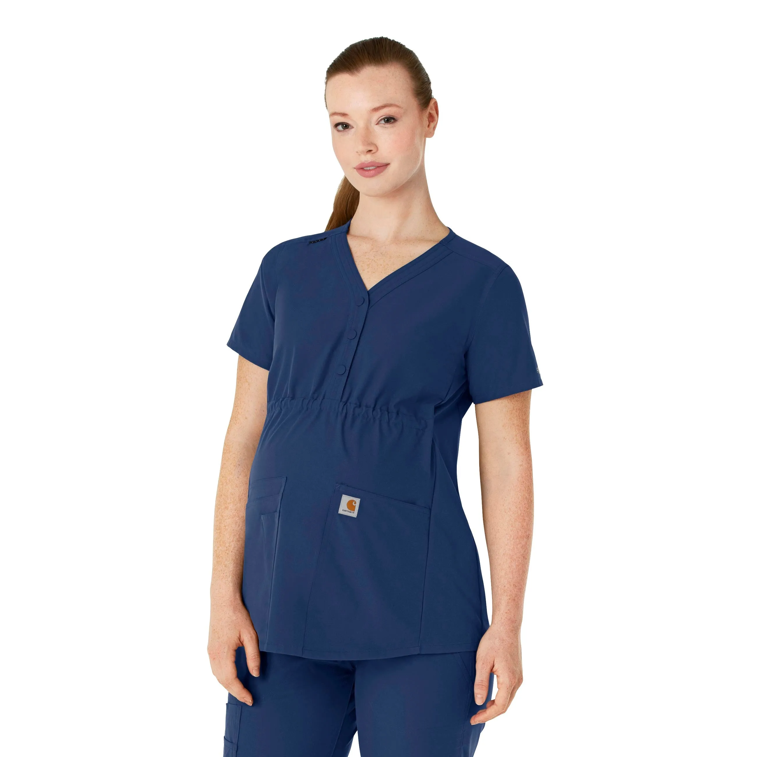Metallic Fiber Blend StainResistantFinish Carhartt Force Essentials Women's Henley Maternity Scrub Top - Navy