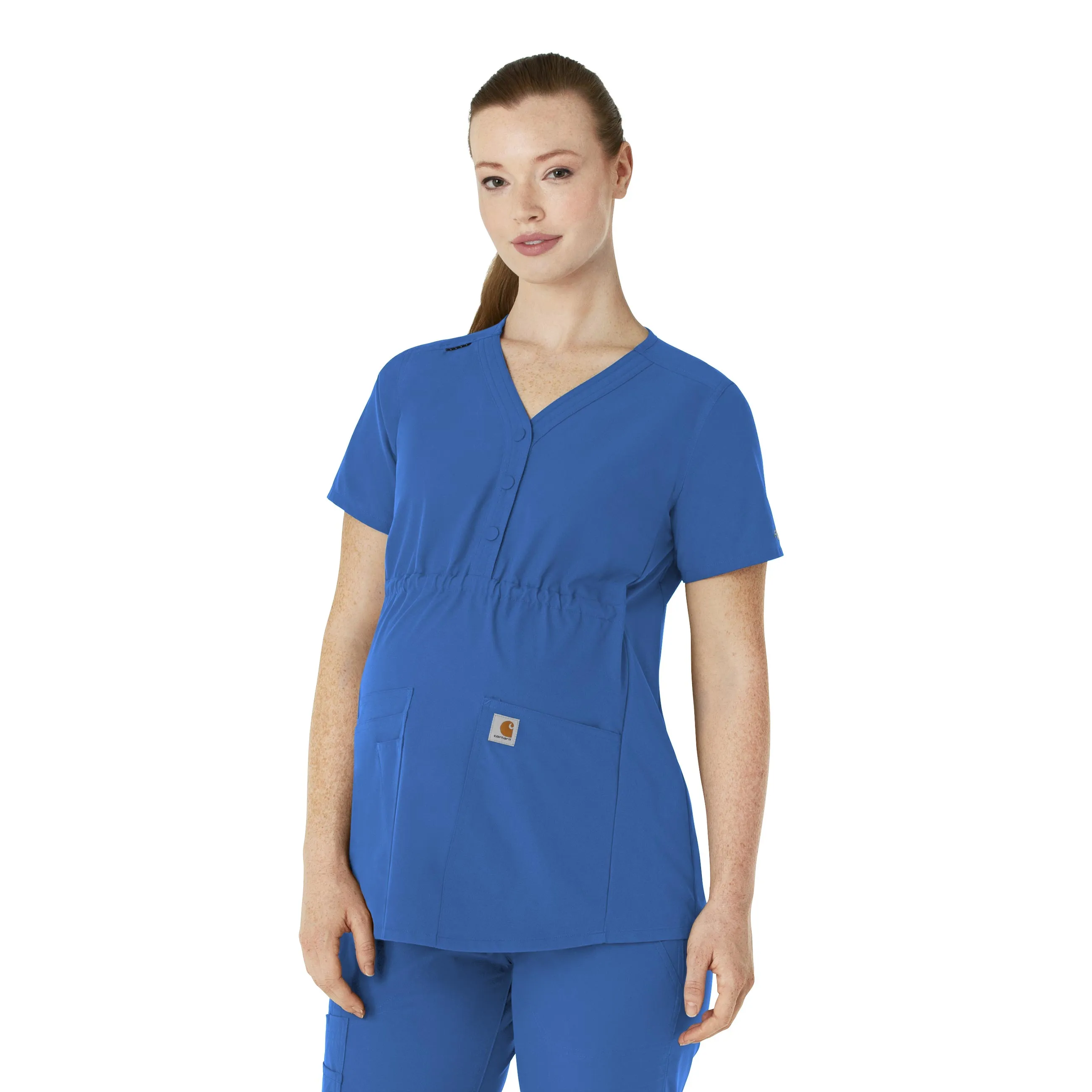 Carhartt Force Essentials Women's Henley Maternity Scrub Top - Royal BoxySilhouette High Neckline