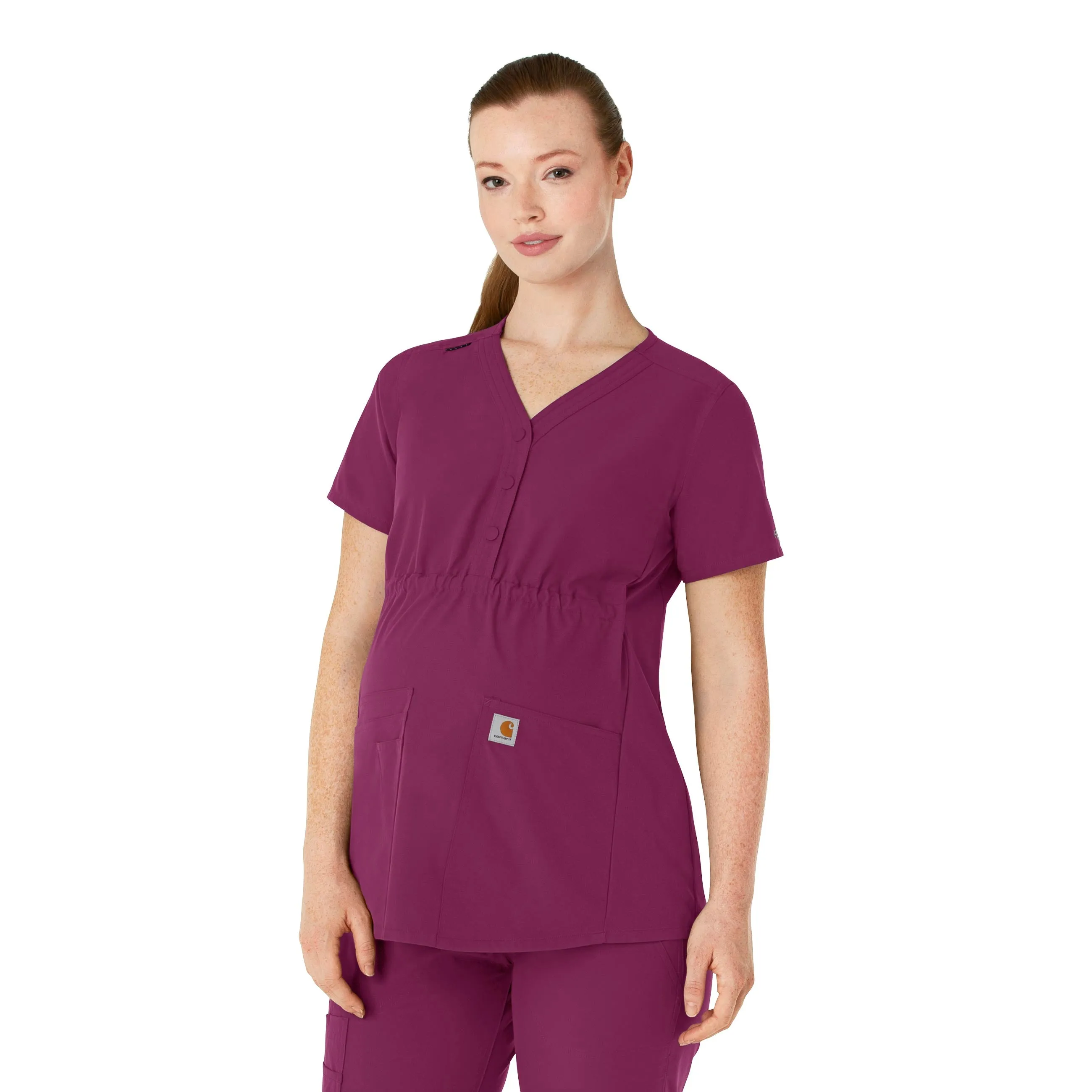 Carhartt Force Essentials Women's Henley Maternity Scrub Top - Wine Relaxed Dress