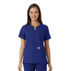Yarn Dye Stripe All Season Wear Fabric Carhartt Force Essentials Women's Notch Neck Tunic Knit Panel Scrub Top - Galaxy Blue