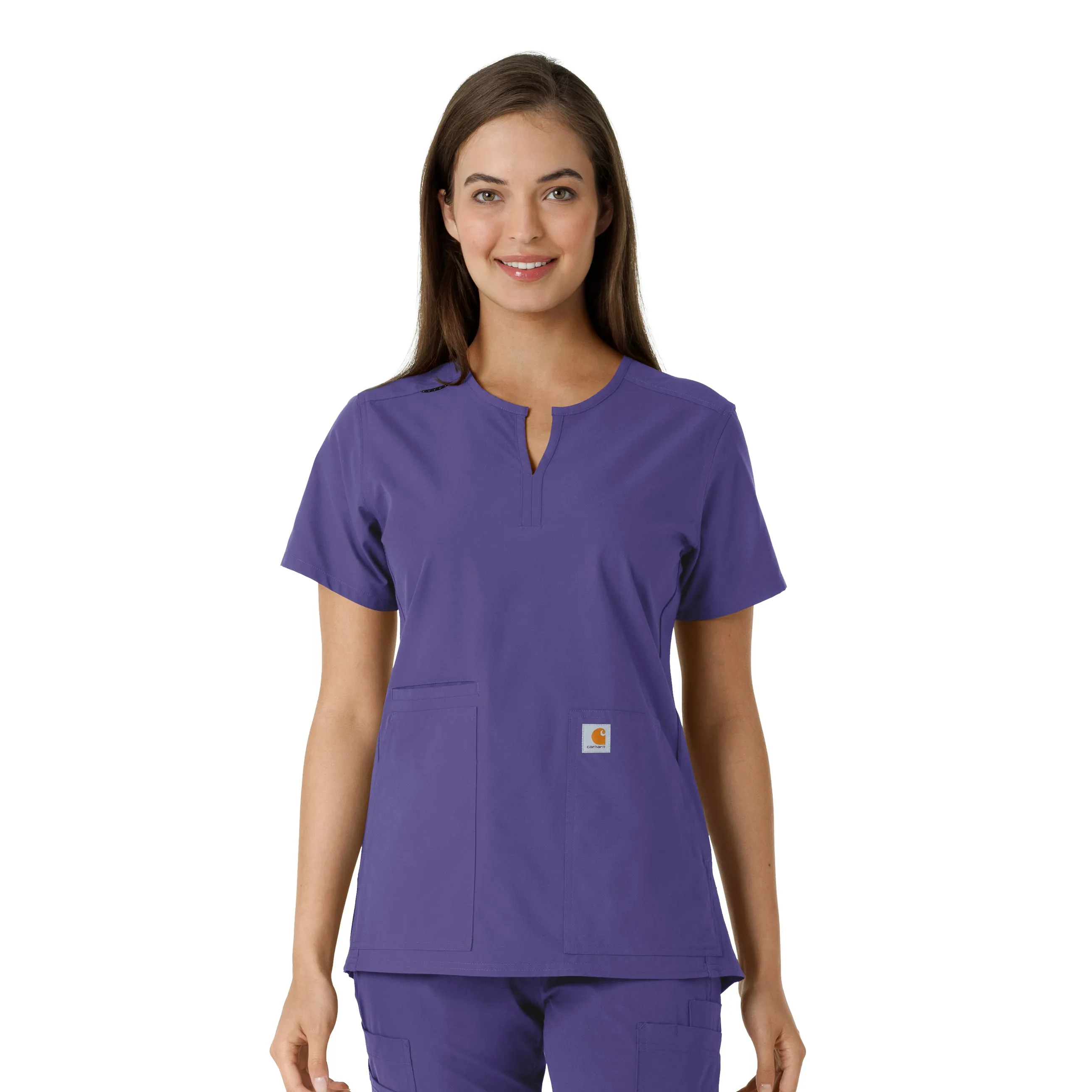 Textured Fabric Finish NonToxic Certification Carhartt Force Essentials Women's Notch Neck Tunic Knit Panel Scrub Top - Grape