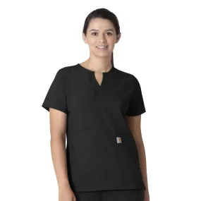 Ribbed Collar Design Bold Patterns Carhartt Force Essentials Women's Notch Neck Tunic Scrub Top - Black