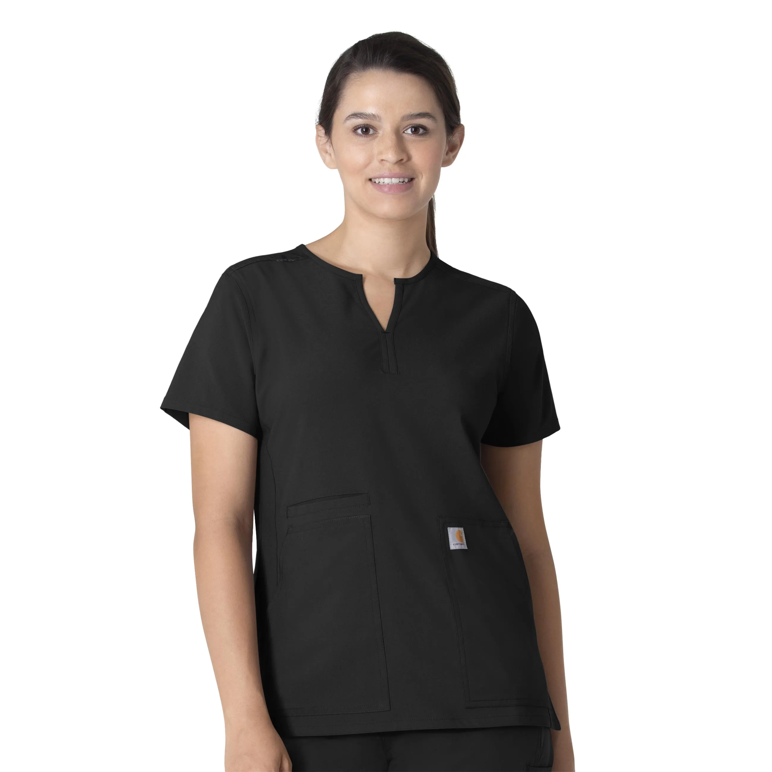 Carhartt Force Essentials Women's Notch Neck Tunic Scrub Top - Black DoubleStitched Colorfast Dye Method