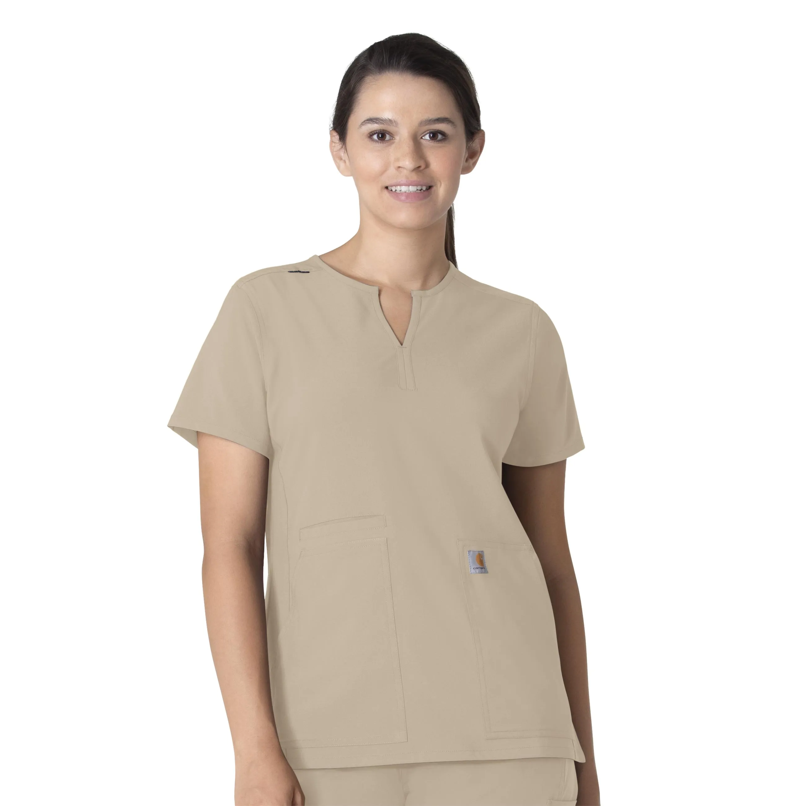 Heather Effect Finish Carhartt Force Essentials Women's Notch Neck Tunic Scrub Top - Khaki