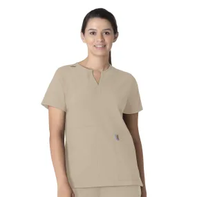Heather Effect Finish Carhartt Force Essentials Women's Notch Neck Tunic Scrub Top - Khaki