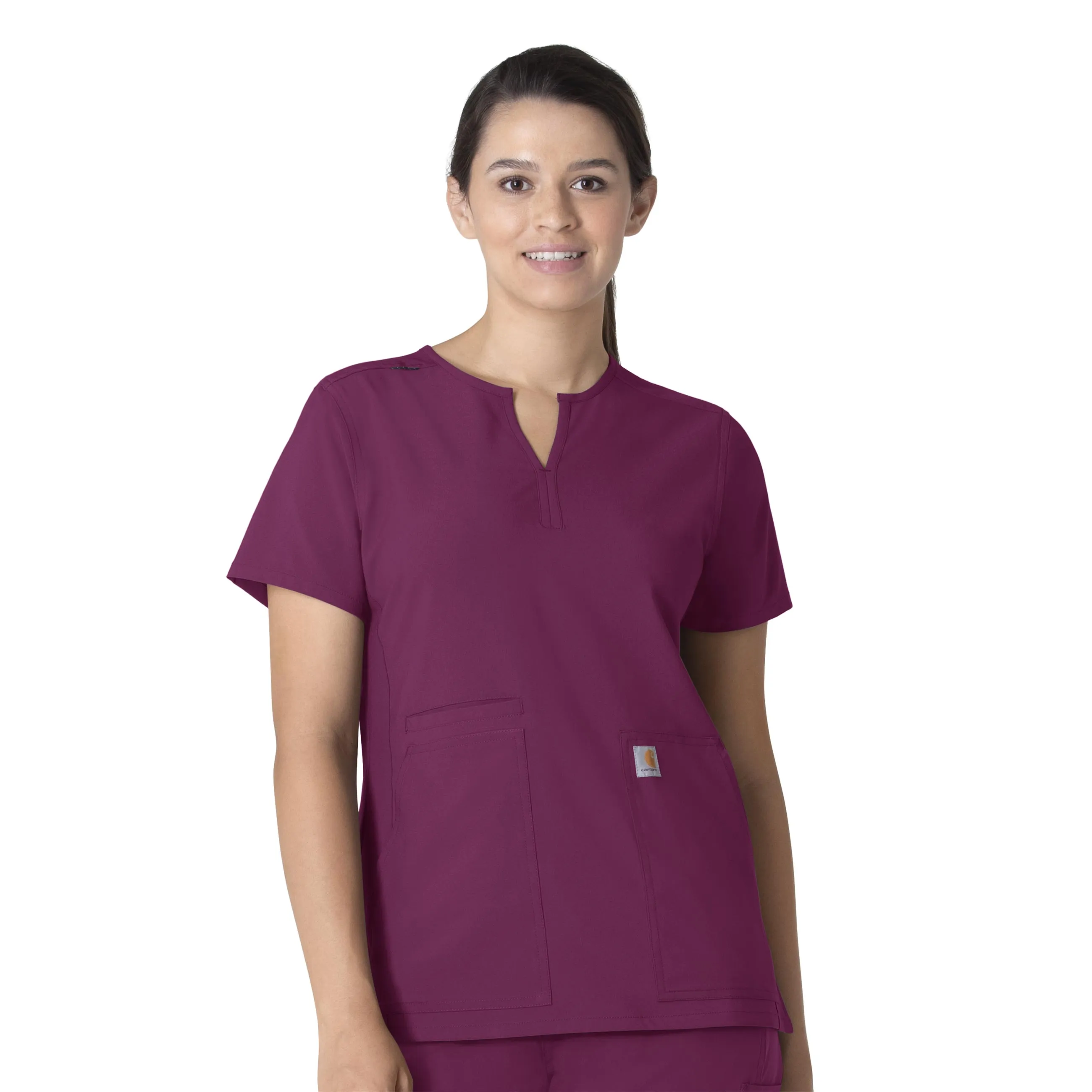 RibbedCuff Carhartt Force Essentials Women's Notch Neck Tunic Scrub Top - Wine