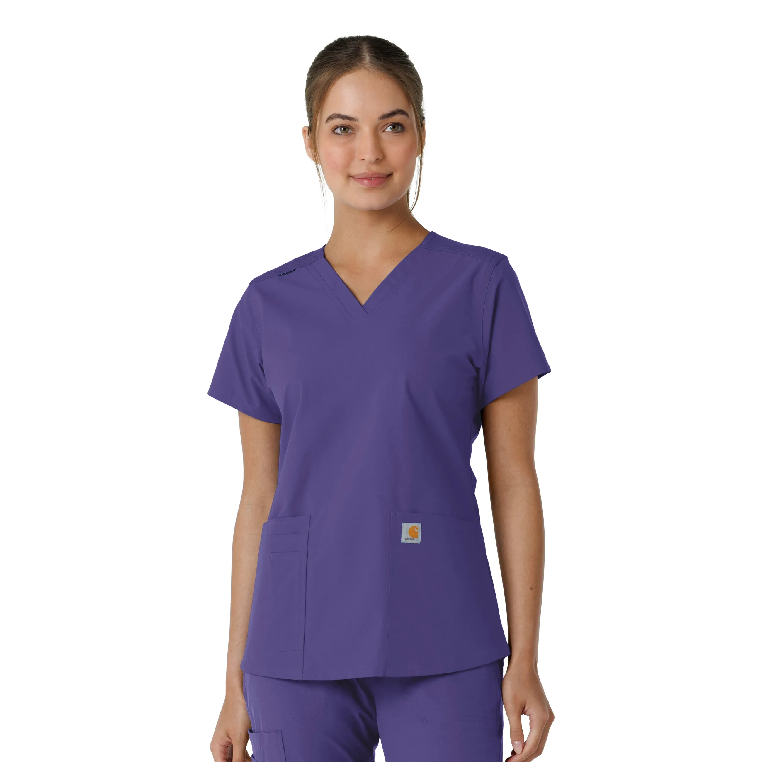 Zero Waste Cut Pattern Carhartt Force Essentials Women's V-Neck Knit Panel Scrub Top - Grape